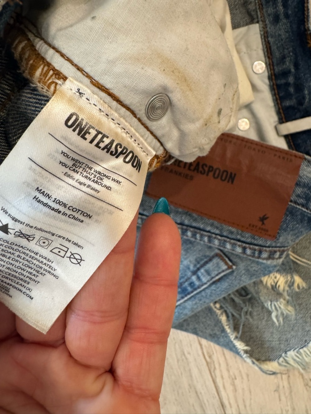 One Teaspoon Light Wash Denim Shorts with Contrast Stitching - Picture 5 of 9